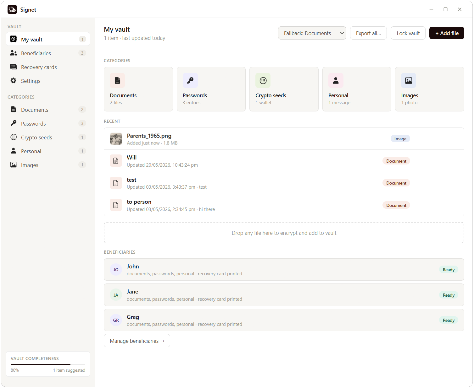 Signet vault browser